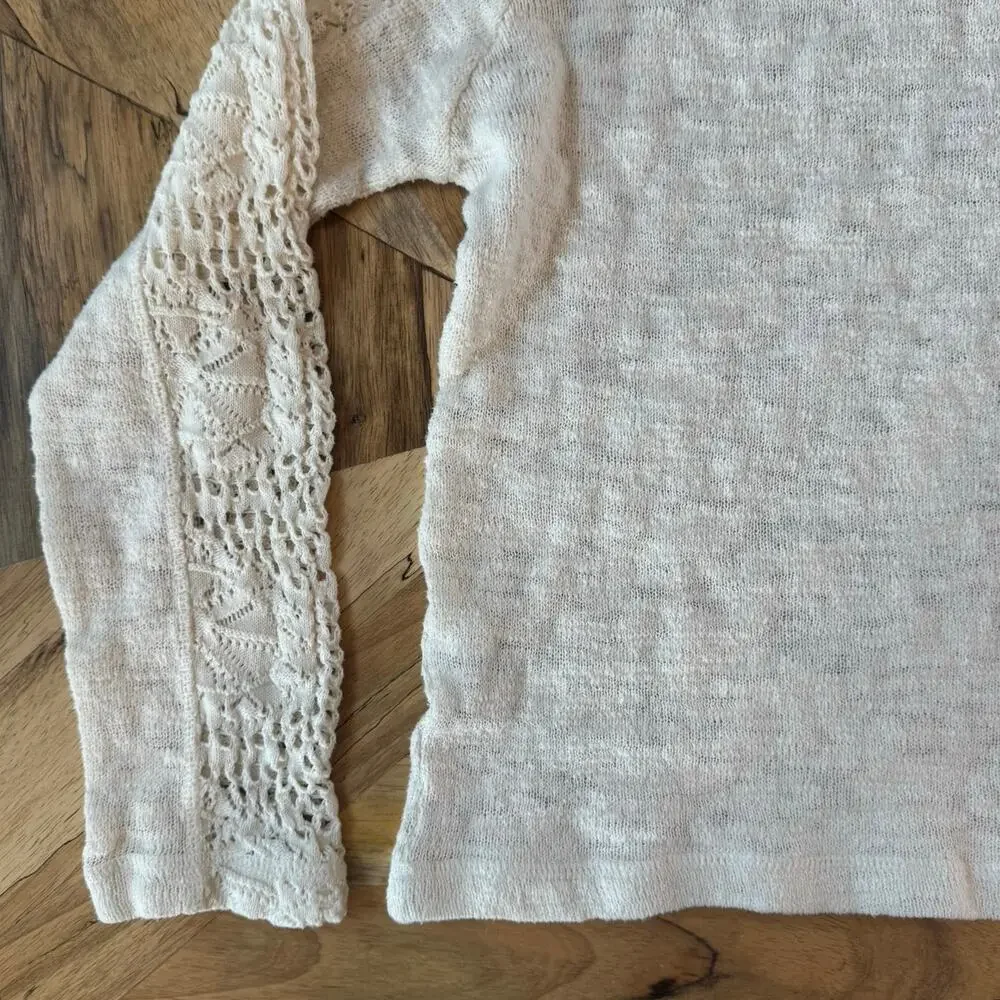 O'Neill Girls Cream Crochet Lace Sleeve Knit Hoodie Beach Coverup Sweater Large